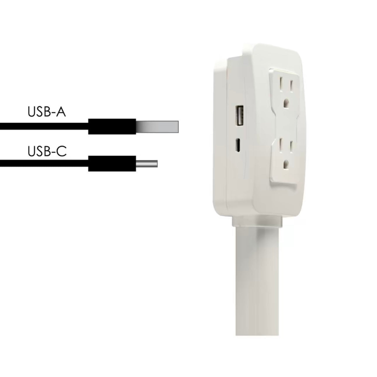 US Plug Outlet Extender with USB-C Fast Charging – 75cm Flexible Extension