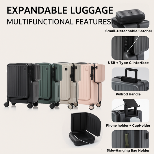 All-in-One Expandable Travel Case | Aluminum frame with Cupholder + USB
